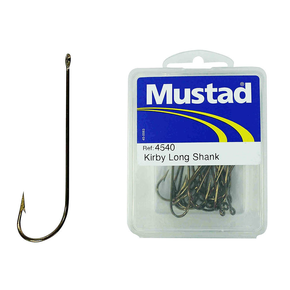 100x Mustad 4540 1/2 Bronze Long Shank Kirby Fishing Hooks - Size 2/0