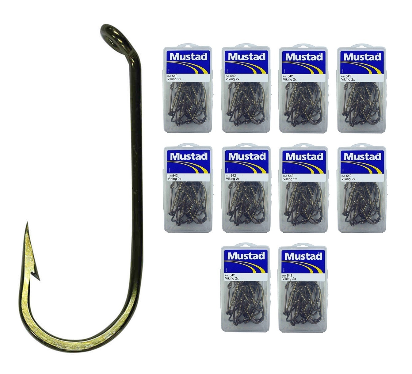 10 Boxes of Mustad Bronze French Viking 2x Strong Fishing Hooks - Size 2/0