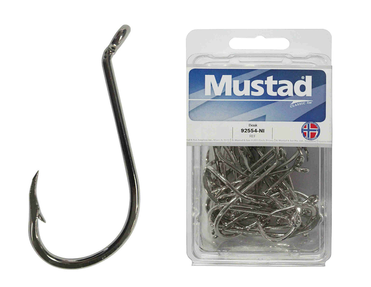 Mustad 92554 - Size 1 Qty 50 - Beak Hook Suicide 2x Strong