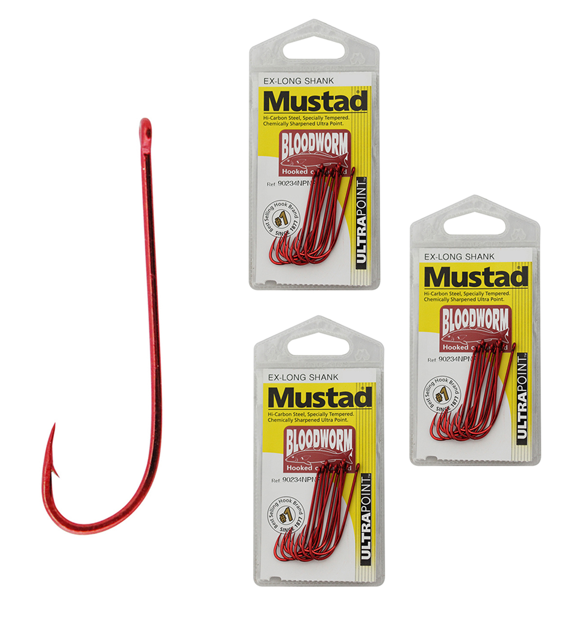 Mustad Bloodworm Size 2-90234npnr-Bulk 3 Pack-Chemically Sharpened Fishing  Hooks