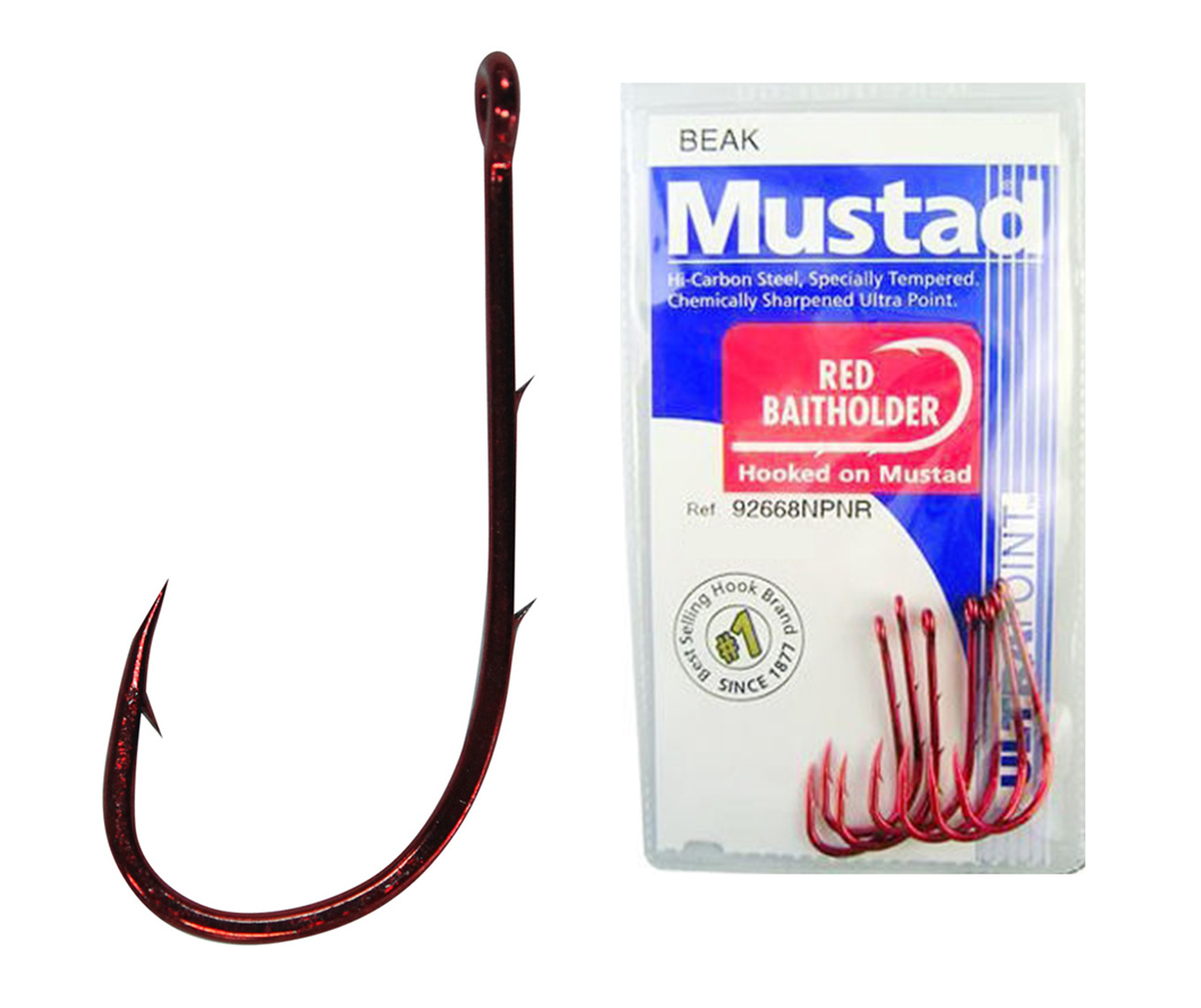 Mustad Red Baitholder-Size 2 Qty 10-92668npnr-Chemically Sharpened Fishing  Hooks