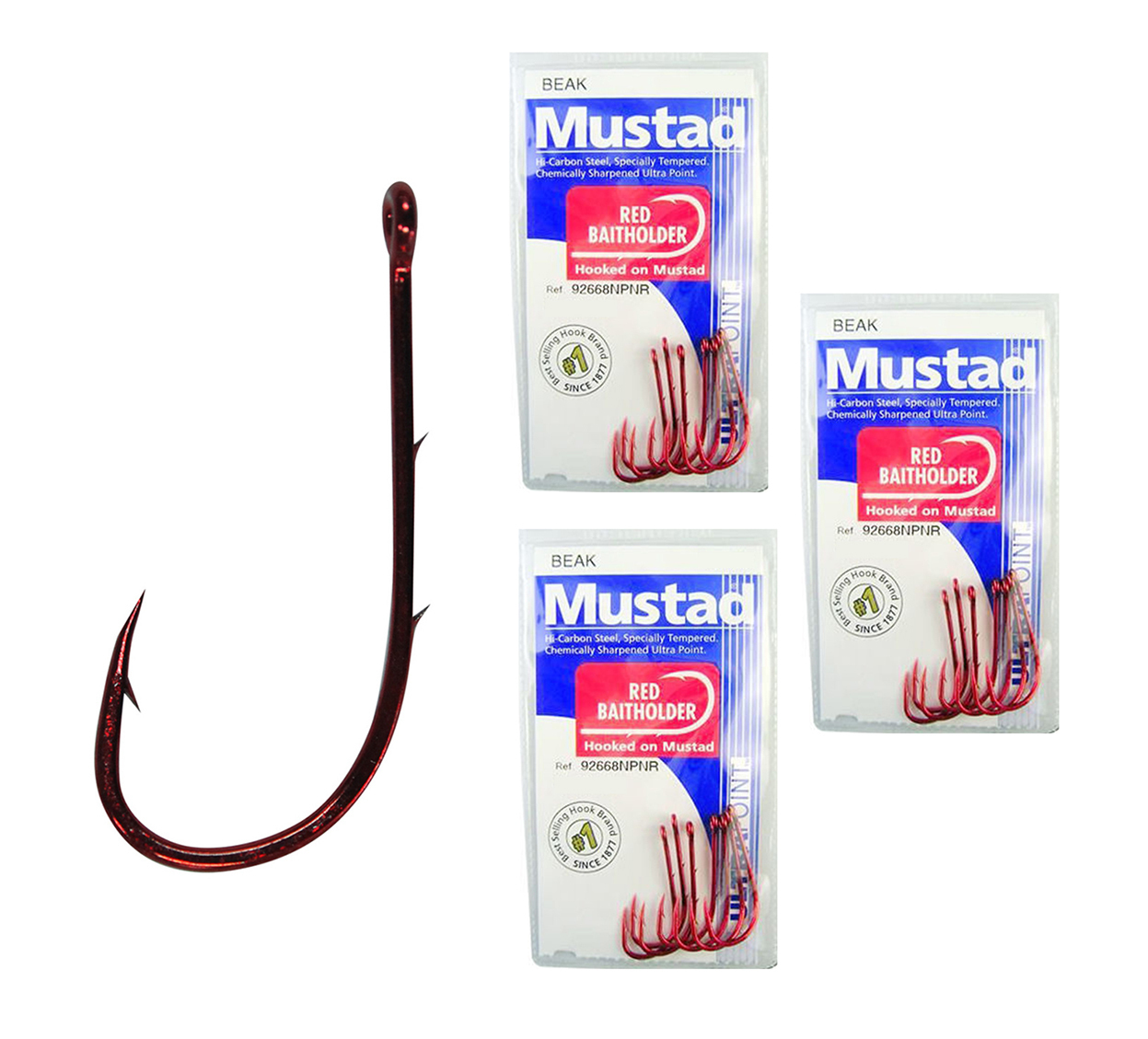 Mustad Red Baitholder Size 4/0-92668npnr -Bulk 3 Pack-Chemically