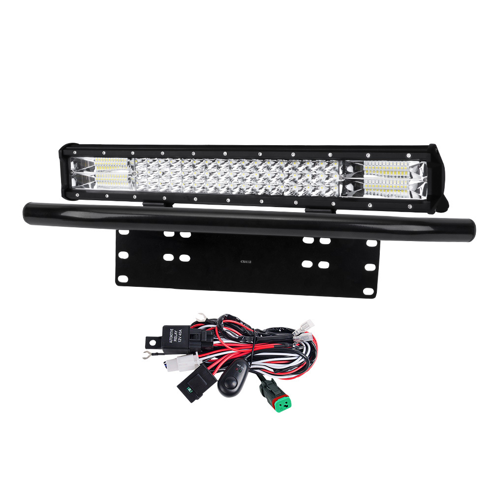 LIGHTFOX 20inch Triple Row LED Light Bar Combo Beam + 23 Number Plate Frame + Wiring Kit