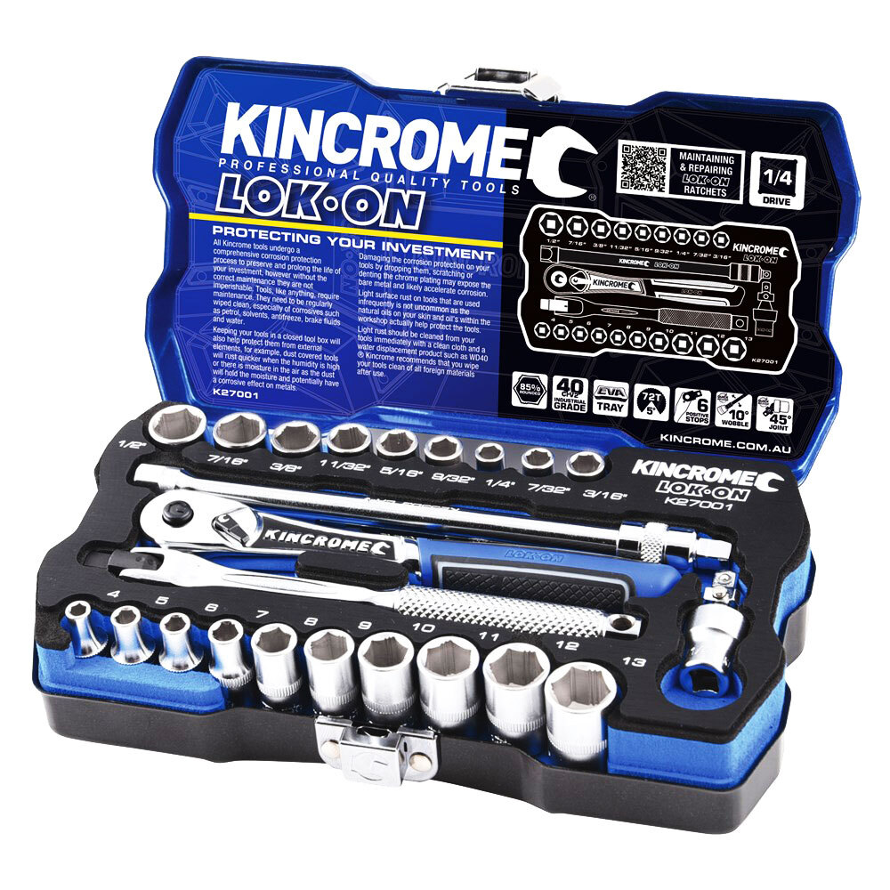 Kincrome LOK-ON Socket Set 24 Piece 1/4" Drive K27001