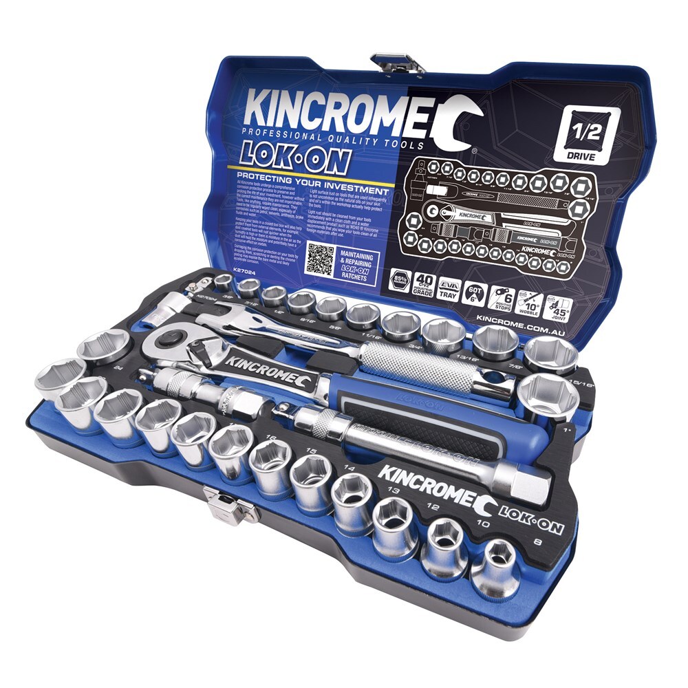 Kincrome 29 Piece LOK-ON Socket Set 1/2" Drive - Metric/Imperial K27024