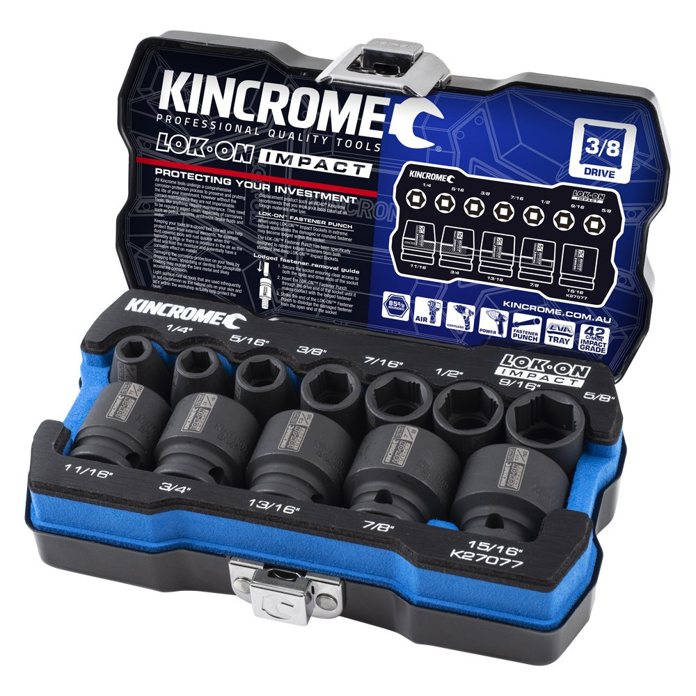 Kincrome 12 Piece 3/8" LOK-ON Impact Socket Set - Imperial K27077
