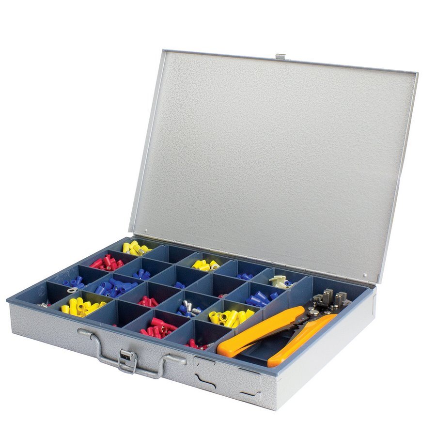 Insulated Terminal Kit Assortment in Heavy Duty Steel Case with Wire Stripper 731 Pieces