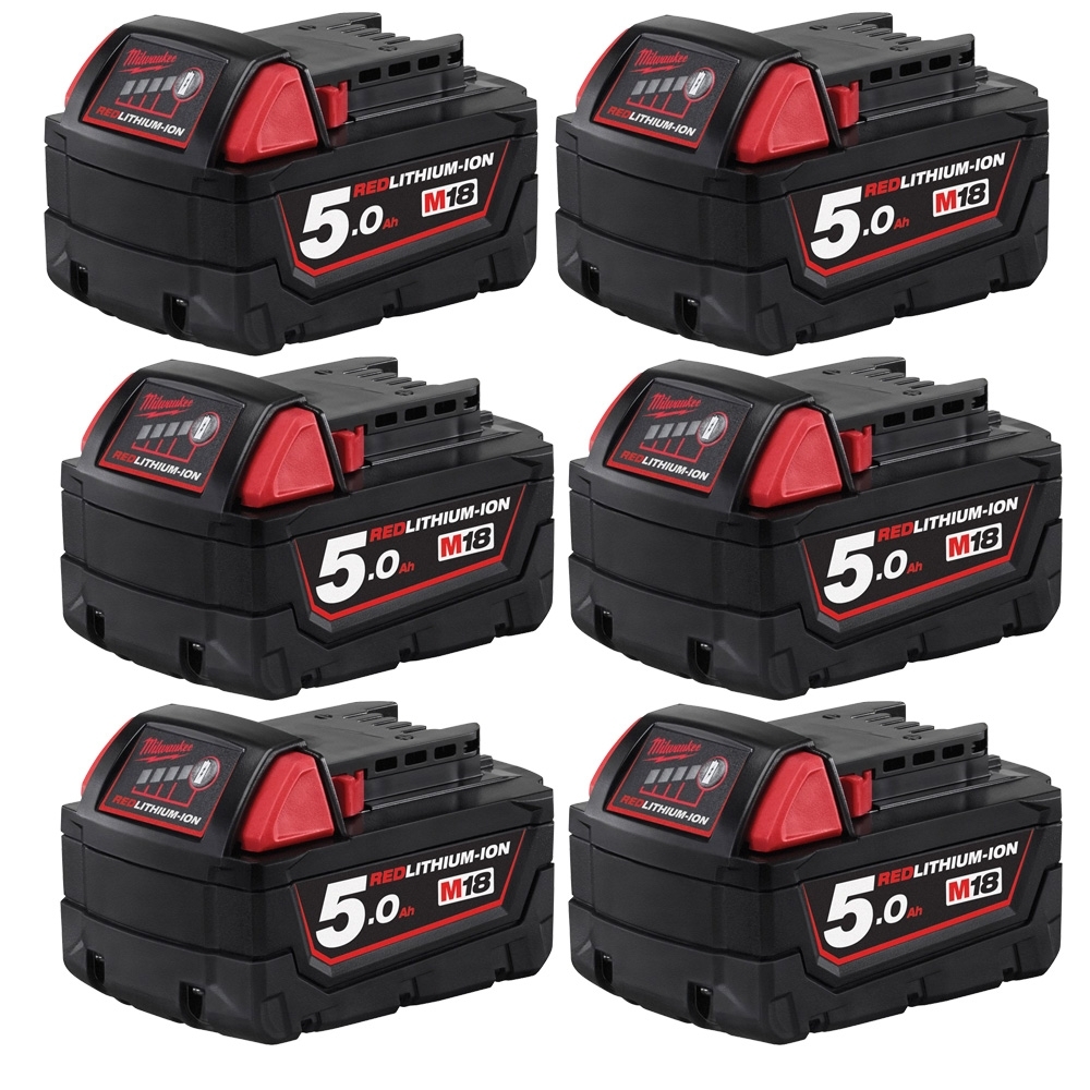 Milwaukee 18V Extended Capacity Red Lithium 5.0Ah Battery 6 Pack M18B56
