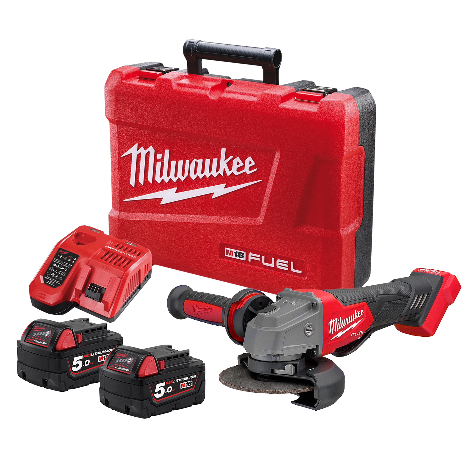 Milwaukee 18V Fuel Brushless 125mm (5") Angle Grinder with Deadman Paddle Switch 5.0ah Set M18FAG125XPD-502C