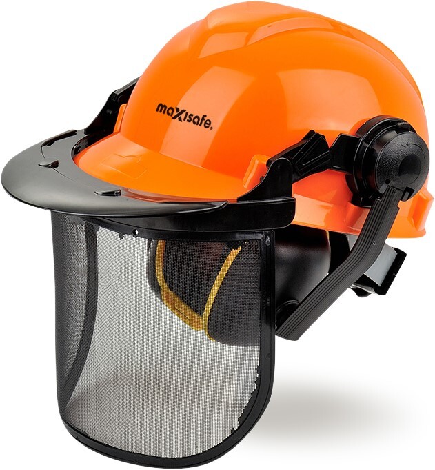 Forestry Kit with Orange Hard Hat Mesh Visor & Earmuffs