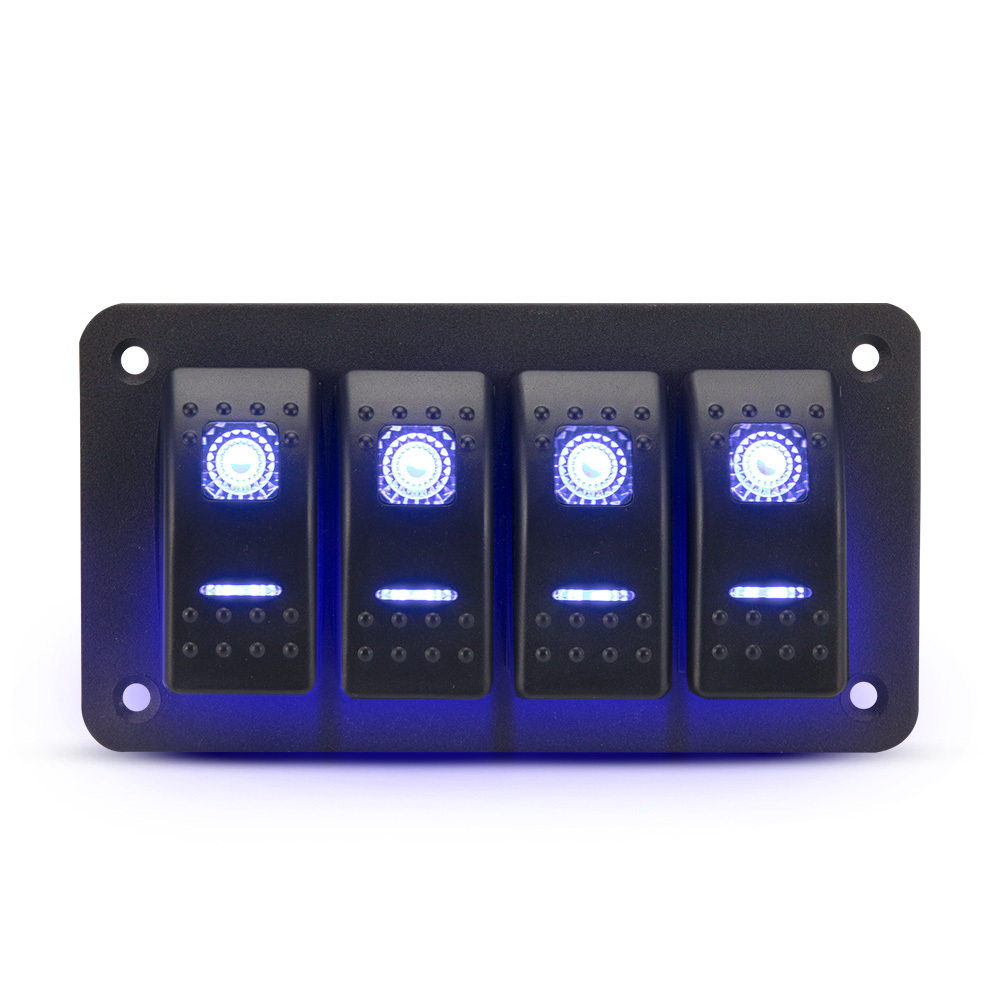 LIGHTFOX 4 Gang Rocker Switch Panel 12V 24V Pre Wired Blue LED Boat Caravan  Marine Car