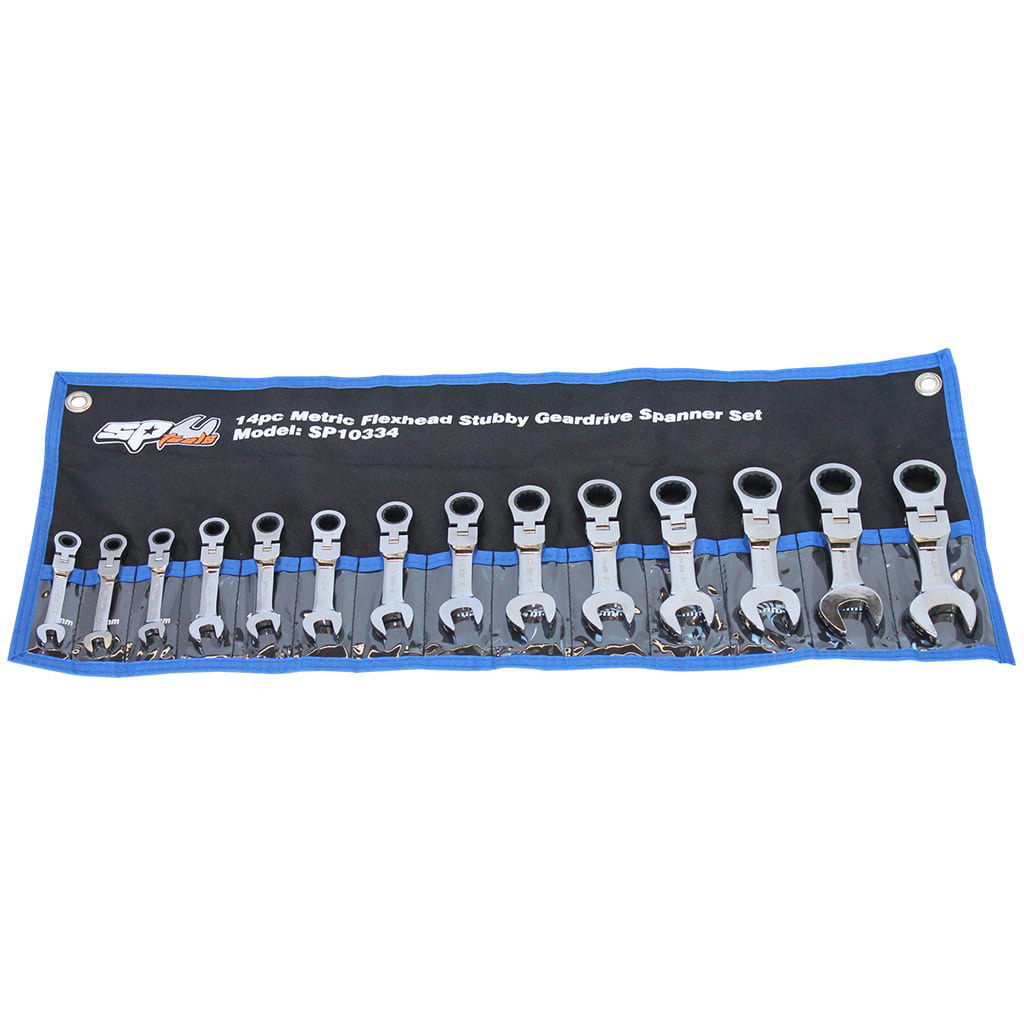 SP Tools 14pc Metric Gear Drive ROE Spanner Set - Flex Head Stubby SP10334