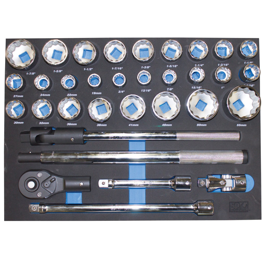 SP Tools 32pc Foam Tray - Metric/SAE - Sockets & Accessories Included SP50000