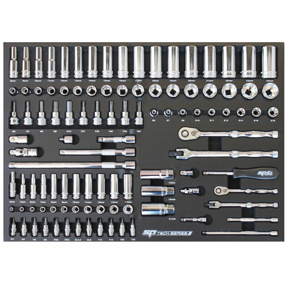 SP Tools 106pc Foam Tray - Tech Series Metric - Sockets & Accessories Included SP50009