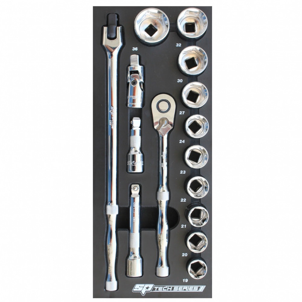 SP Tools 15pc Foam Tray - Tech Series Metric - Sockets & Accessories Included SP50011