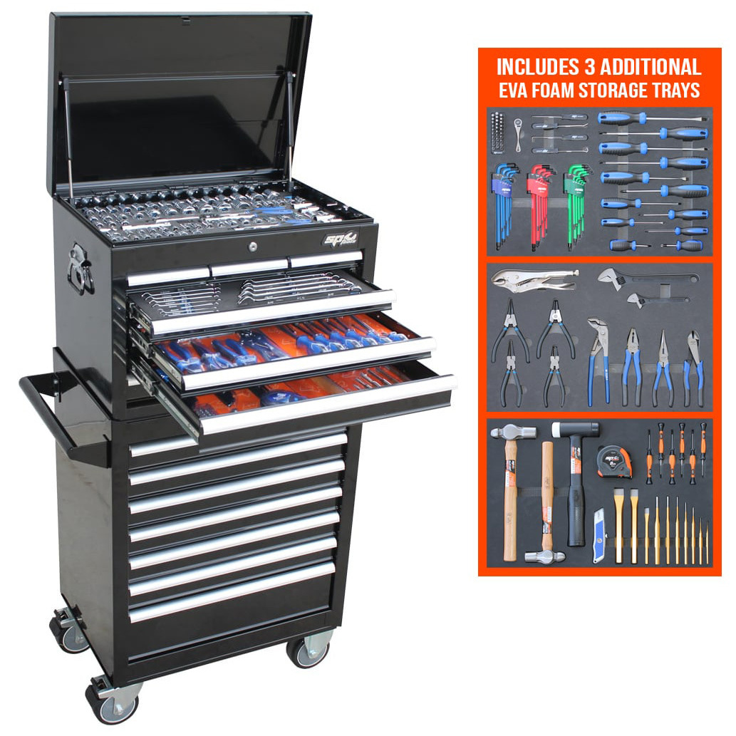 SP Tools 293 Piece 14 Drawer Custom Series Tool Kit - Metric/SAE - Black SP50125X