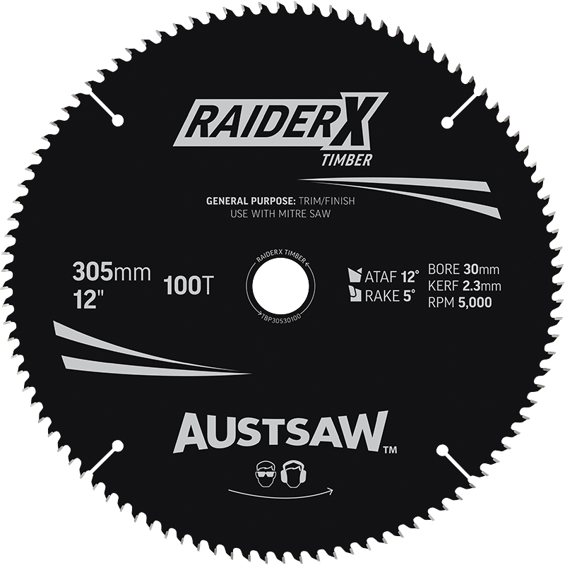 Austsaw 305mm 100T RaiderX Thin Kerf Timber Blade - 30 Bore TBP30530100