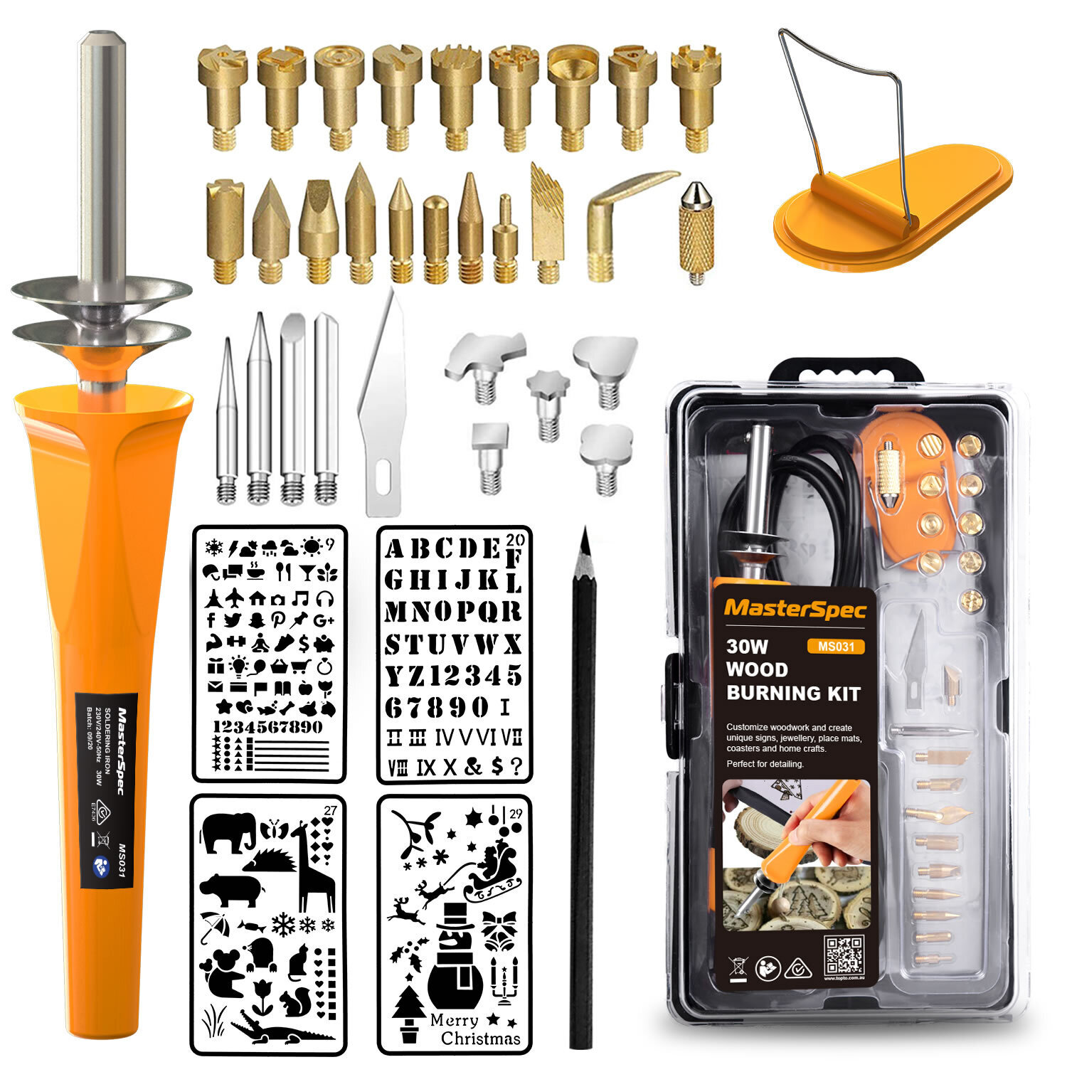 MasterSpec 37PC 30W Wood Burning Set Electric Soldering Iron Kit Iron  Burner Hobby Kit