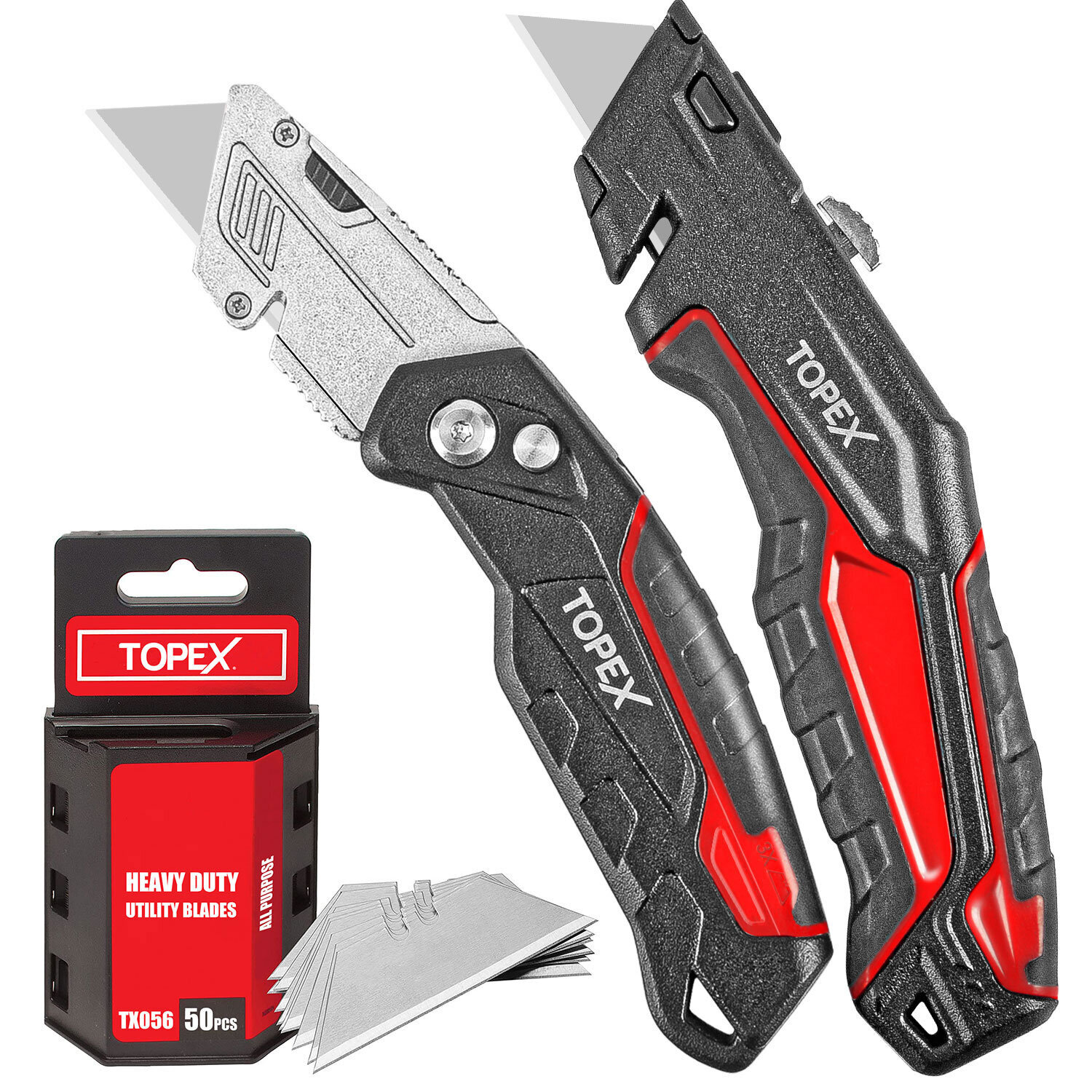 TOPEX Deluxe Folding Utility Knife 2 Piece Lock Back Auto Load Total 58  Blades