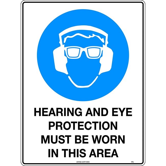 Hearing and Eye Protection Must Be Worn In This Area Mining Safety Sign 300x225mm Poly