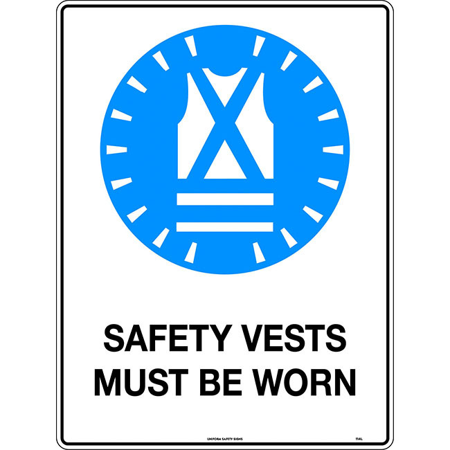 Safety Vests Must Be Worn Mining Safety Sign 300x225mm Poly