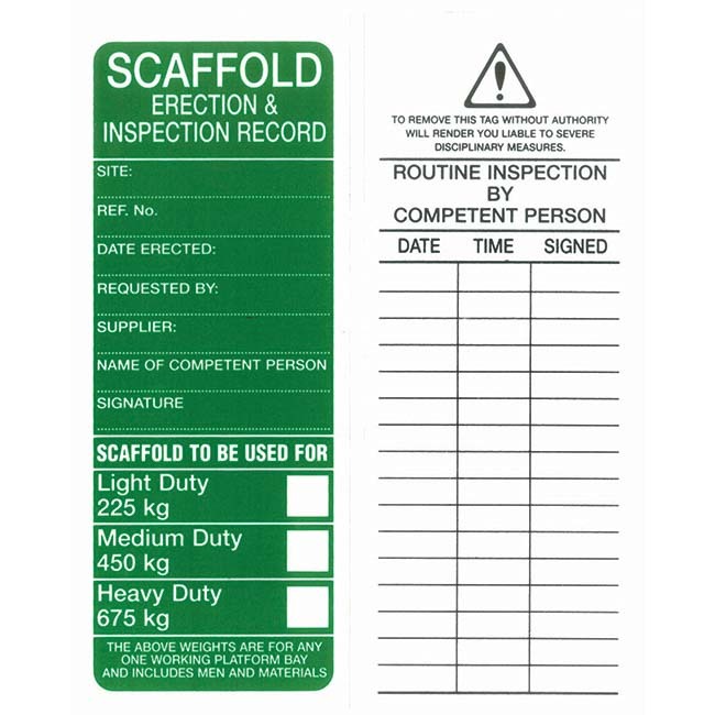 Scaffold Tags Approved For Use Poly Pack of 25