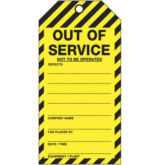Out of Service Not To Be Operated Lockout Tag Cardboard Pack of 25