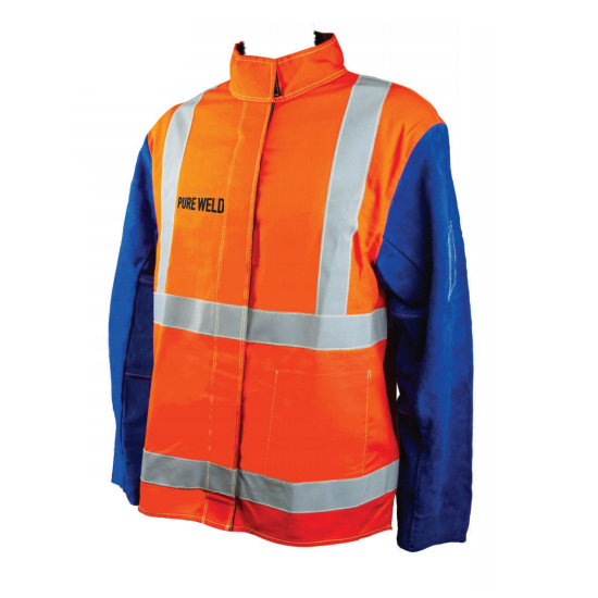 Pureweld Medium Proban High Visibility Welders Jacket with Leather Sleeves WJHI-M