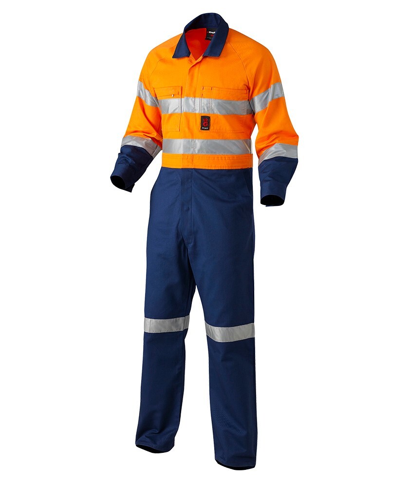 KingGee Mens Reflective Combination Drill Overall Spliced Colour Orange/Navy Size 82R