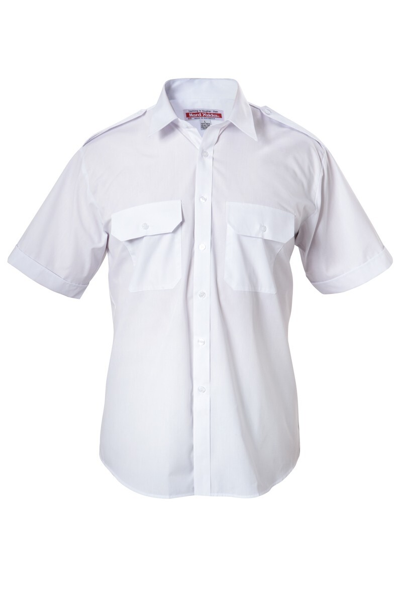 Hard Yakka Foundations Poly Cotton Permanent Press Short Sleeve Shirt With Epaulettes Colour White Size XS