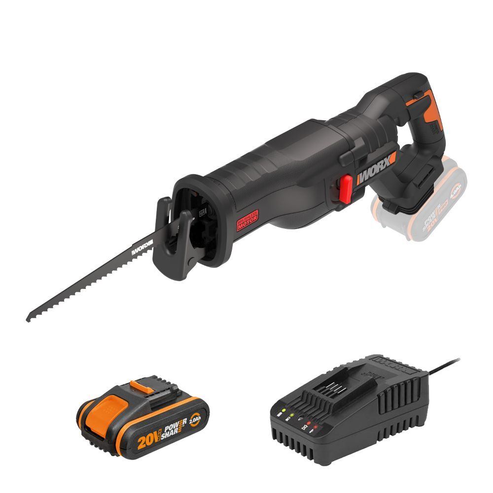 WORX 20V Cordless Brushless Reciprocating Saw Skin (POWERSHARE Battery  Charger not incl.) - WX516.