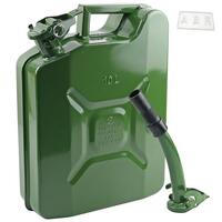 New green 10l steel jerry can w/ pouring spout fuel/petrol jerry tank can #001