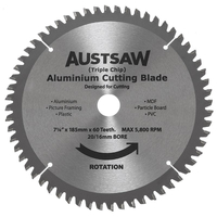 Austsaw 185mm 60T Aluminium Blade Triple Chip - 20/16mm Bore ALYC1852060