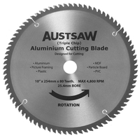 Austsaw 250mm 80T Aluminium Blade Triple Chip - 25.4mm Bore ALYC2502580