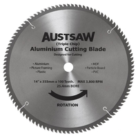 Austsaw 350mm 100T Aluminium Blade Triple Chip - 25.4/mm Bore ALYC35025100