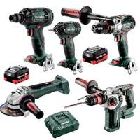 Metabo 18V 5.5Ah LiHD Lithium-Ion Brushless Cordless Hammer Drill/Driver, Impact Wrench, 125mm Angle Grinder, SDS+ Hammer Drill with Blower AU68503355