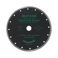 Austsaw 125mm (5") Diamond Blade Continuous Rim - 22.2mm Bore AUDIA125C