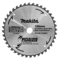 Makita 190mm x 20mm x 40t Knot & Nail TCT Saw Blade B-30863