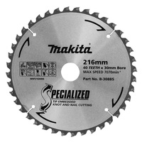 Makita 216mm x 30mm x 40t Knot & Nail TCT Saw Blade B-30885