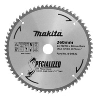 Makita 260mm x 30/25.4mm x 64t Knot & Nail TCT Saw Blade B-30922