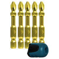 Makita PH2 x 50mm Impact Gold Double Torsion Screwdriver Bit (5pk)+ Mag Boost B-42488