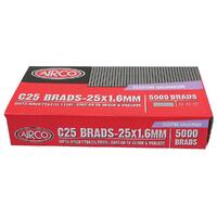 Airco C25 25mm x 1.6mm Electro Galvanised Brads (Qty 5000) BC16250