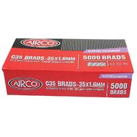 Airco C35 35mm x 1.6mm Electro Galvanised Brads (Qty 5000) BC16350