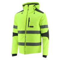 Caterpillar Men's Boreas Hi-Vis Puffer Jacket w Hood Water Resistant CAT - Yellow - 3XL