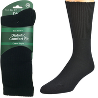 1 Pair DIABETIC BAMBOO Socks Work Socks Medical Loose Top Crew Cushion BLACK - Black - 6-11