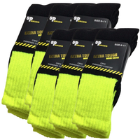 6x Pairs HI VIS SOCKS Workwear Work Safety High Visibility Fluro Cushioned BULK - Yellow - 6-11