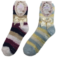 2 Pairs Womens Fuzzy Bed Socks Soft Fur Grip Fluffy Slipper Non Slip - One Size