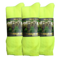 3x Pairs HI VIS WOOL SOCKS Workwear Work Safety Fluro - Yellow - 2-8