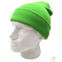 PLAIN FLURO BEANIE Hi Vis Unisex Winter Warm Hat Ski Party Costume Cap Knit - Fluro Green