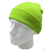 PLAIN FLURO BEANIE Hi Vis Unisex Winter Warm Hat Ski Party Costume Cap Knit - Fluro Yellow